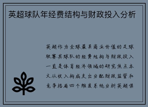 英超球队年经费结构与财政投入分析