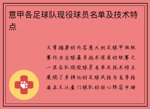 意甲各足球队现役球员名单及技术特点